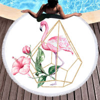 Flamingo Summer Round Beach Towels Blanket Seaside Wall Tapestry Sport Towels Yoga Mat with Tassels Microfiber Hair Towel Kuromi