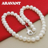 925 Silver 8MM White Pearl Necklaces Chains For Women Fashion Jewelry Gifts