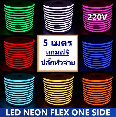 [ฟรี ! ปลั๊กหัวจ่าย ] LED Neon Flex AC220V เเบ่งขาย 5 เมตร ไฟเส้น led นีออนเฟล็กซ์ ไฟแอลอีดีนีออนดัด สามารถ ตัด ดัด โค้ง งอ ตกเเต่งายในและภายนอกสถานที่หรือการเดินไฟซ่อนฝ้า -กดเลือก แสงขาว วอร์ม เขียว เเดง น้ำเงิน ฟ้า เหลือง ความยาว 5 เมตร