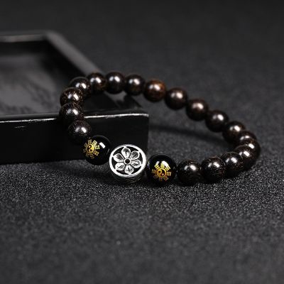 8MM natural sandalwood Buddha beads Tibetan Silver lotus hand string Tai Chi eight trigrams Yin Yang diagram Bracelet