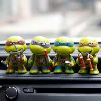 4pcs Set Movable Shake Head Cartoon Turtles Car Decor Creative Car Decoration Accessories Toy Models Dolls Free Car Pastes