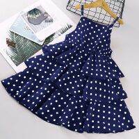 Left MamaBaby Dress Baju Baby Girl 4-12 Years Kids Dress Polka Dots Layered Cake Style Ruffle Sling Dresses Girls Summer Stylish Princess Dress Baby Girl Clothing Girls Dress Fashion Costume Baju Budak Perempuan Kids Clothes Sundress Chiff