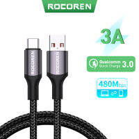 Rocoren USB Type C เคเบิ้ล3A อย่างรวดเร็วชาร์จชาร์จสายไฟสำหรับ Xiaomi Poco F4 F3 Realme ซัมซุงหัวเว่ยโทรศัพท์มือถือสายเคเบิลข้อมูล