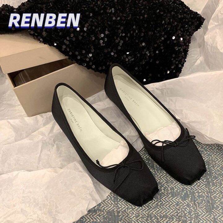 renben-ฤดูใบไม้ผลิและฤดูใบไม้ร่วงอารมณ์ใหม่สแควร์นิ้วเท้า-bowknot-ปากตื้นแบนรองเท้าเดี่ยวผู้หญิงอเนกประสงค์ฝรั่งเศสย้อนยุคบัลเล่ต์รองเท-v725