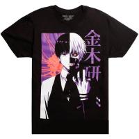 HOT เสื้อยืดผ้าฝ้ายใหม่ โตเกียวกูล แอนิเมชั่นญี่ปุ่น Tokyo Ghoul Kaneki Split Face T-Shirtคอกลม แฟชั่น ผ้าฝ้ายแ