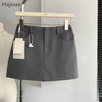 【CC】卐◘✈  Gray Skirts Hotsweet Fashion A-line Korean Waist Schoolgirls Streetwear