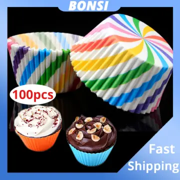 100pcs Muffin Cupcake Paper Cups Birthday Mini Liner Disposable Baking Cups  Rainbow Cupcake Wrappers Nonstick Cases Molds Party