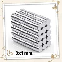 Dinophile (10 ชิ้น) Neodymium แม่เหล็ก 3x1 mm. ทรงกระบอก มีหลายความหนาแรงดูดสูง แม่เหล็กทดลองวิทยาศาสตร์ NdFeB