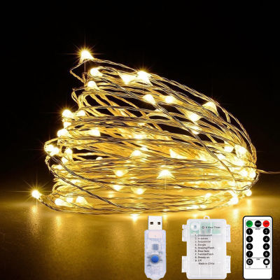 LED Copper Wire String Light USB or Battery 8Mode Remote Control Fairy Light 2M-20M Christmas Lights for Home Wedding Decor.