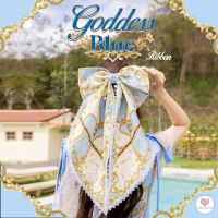 Goddess Blue Ribbon กิ๊บโบว์พิมพ์ลายสีฟ้าสดใสเเต่งซีฟองหัวใจคิ้วท์มากก