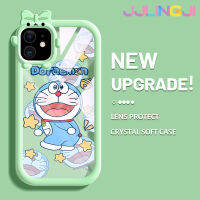 Jlingji เคสสำหรับ iPhone 11 11 Pro 11 Pro Max เคสการ์ตูนแฮปปี้โดราเอม่อนสีสันสดใสกล้องมอนสเตอร์ตัวน้อยนิ่มสำหรับเลนส์กันกระแทกแบบใสเคสมือถือป้องกันซิลิโคนเรียบง่ายปลอกความคิดสร้างสรรค์โปร่งใส