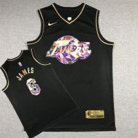 เสื้อผ้าบอลที่นิยมมากที่สุด Nba Lakers เลขที่ เสื้อกีฬาบาสเก็ตบอล ลายทีมครบรอบ 75 ปี 6 Jersey James ประดับเพชร สีดํา สีทอง