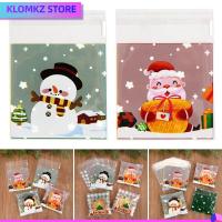 KLOMKZ 100pcs คริสต์มาสเมอร์รี่ ถุงขนมคริสต์มาส พลาสติกทำจากพลาสติก ถุงของขวัญ ถุงบรรจุขนมอบของขวัญ 2024 ซานตาคลอสมนุษย์หิมะ ถุงบรรจุคุกกี้ ของตกแต่งงานปาร์ตี้