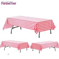 ☞♀ 2/4pcs 54 x 108 Plastic Red and White Checkered Tablecloths Farm Animals Party Table Cloth Birthday Party Supplies