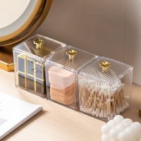 【lz】✷  Organizador De Armazenamento De Maquiagem Banheiro Jar Cotonete De Algodão De Armazenamento Acrílico Quadrado Algodão Puff Caixa De Armazenamento Cosméticos Recipiente Garrafas