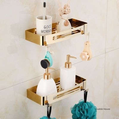 Shower storage shelf Bath Shower rack Gold Stainless Steel Square athroom Shelf Bath Storage Holder Bath Shampoo Storage Boxes