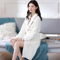 Solid Lovely Thicken Nightgowns Winter Bathrobe Women Pajamas Bath Flannel Warm Robe Sleepwear Female White Robes Coral Velvet