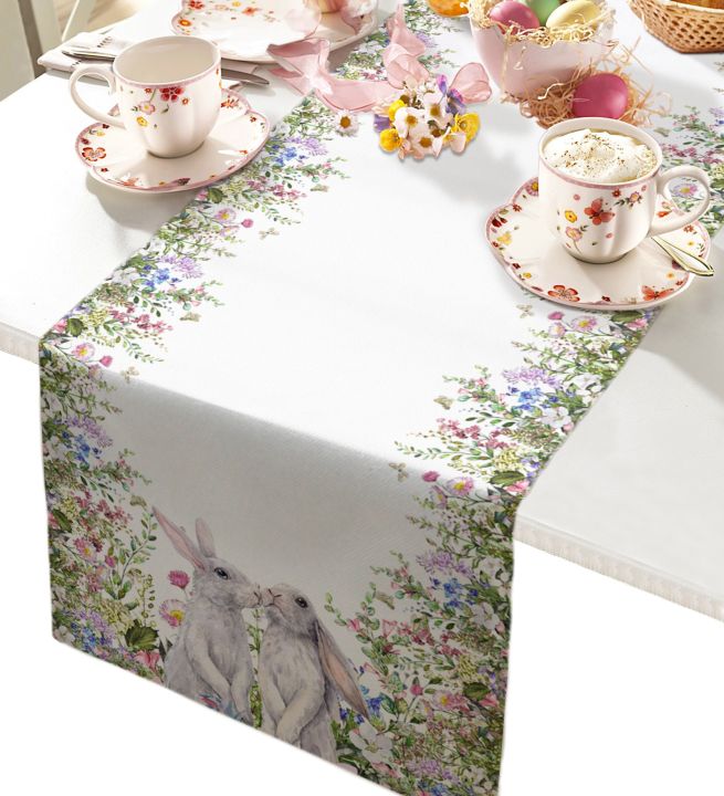 ผ้าปูโต๊ะผ้าปูโต๊ะของแต่งบ้านงานเลี้ยงธงตารางไข่อีสเตอร์สำหรับงานแต่งงานผ้าปูโต๊ะนักวิ่ง