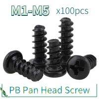 100pcs/lot M1 M1.2 M1.4 M1.7 M2 M2.3 M2.6 M3 M3.5 M4 M5 Cross Recessed Pan Head Self-tapping Screw Black Carbon Steel Phillips Nails Screws  Fasteners