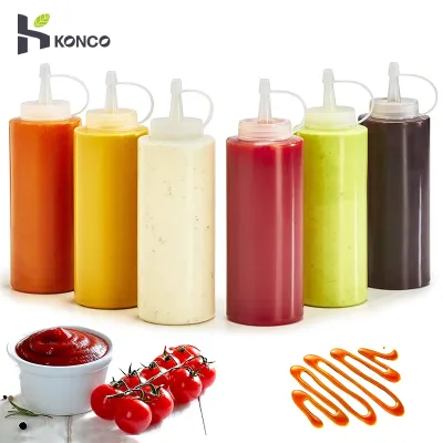 Konco Condiment Squeeze BottlesFor Ketchup Mustard Mayo Hot Sauces Olive Oil Bottles Kitchen Gadget