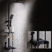 สีดำจอแสดงผลThermostaticก๊อกน้ำชุดฝักบัวอาบน้ำTapอ่างอาบน้ำShower Tap 3-Way Shower Mixe