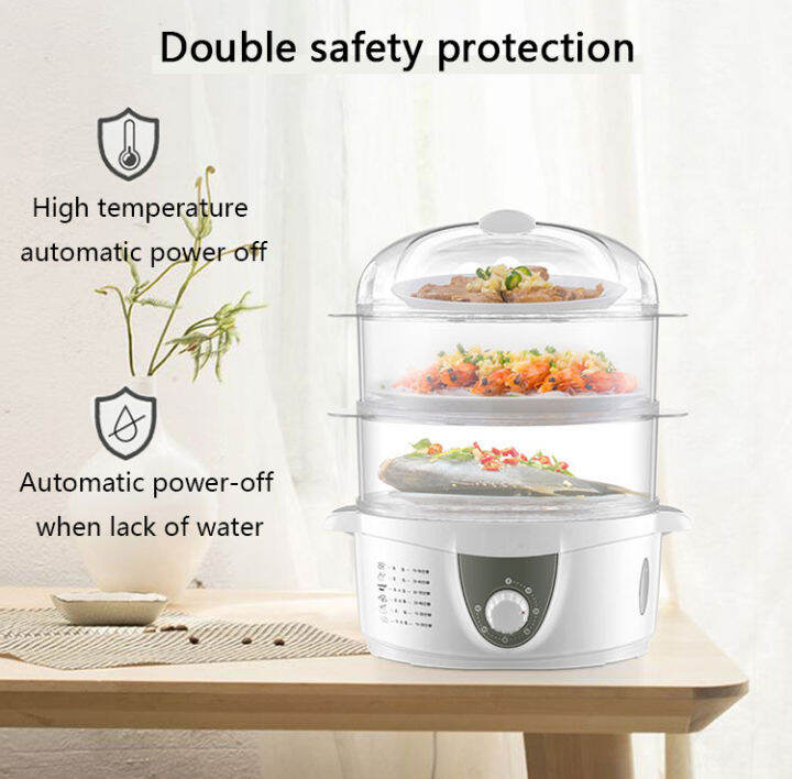 Baigu 3 Layer Electric Food Steamers Household Steamed Egg 6 Gear Timer ...