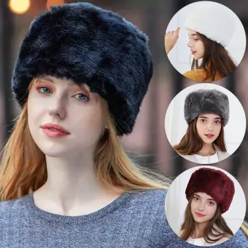 Elegant Women Fur Hat New Women's Winter Warm Soft Fluffy Faux Fur Hat  Russian Cossack Beanies Cap Ladies Ski Hats Bonnet