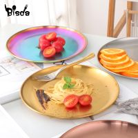 【 Party Store 】 Stainless Steel Plates for Food European Style Dinner Plates Serving Dishes Round Plate Cake Western Steak Tray Prop Home Decor