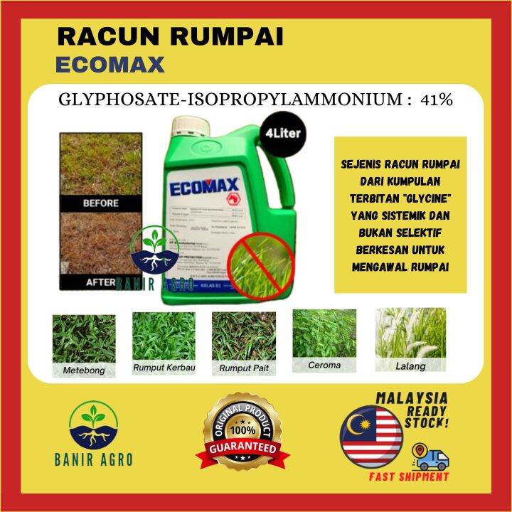 Ecomax Glyphosate 41 Racun Rumput Rumpai Dan Lalang Organik For Weed