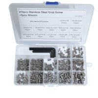 410pcs 516 14 316 532 18 304 Stainless Steel Imperial Set Screw Hex Socket Inch Grub Set Screw Assortment Kit With 5 Wrench