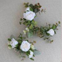 White Floral Bridal Hair Comb Accessories Green Leaf Bridesmaid Hair Wreath Wedding Headpiece