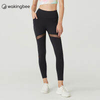 Wakingbee Mesh Cut Leggings (Black) เลกกิ้งออกกำลังกาย  ตัดต่อตาข่าย ผ้ายืดหยุ่น กระชับ กันยูวี แห้งเร็ว มีกระเป๋าข้าง