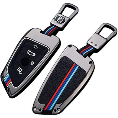 for BMW Compatible with Honda Key Fob Cover with Keychain Metal Shell &amp; Soft Silicone Full Protection Key Case Holder for BMW 2 5 6 7 X1 X2 X3 X5 X6 Series Smart Remote Keyless