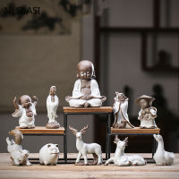 1pc Little Monk Animal Statue Monk Figurine Boutique Tea Home Handmade Tea Set Coffee Table Crafts Ceramic Ornaments