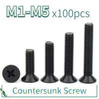 100 ชิ้น/ล็อต M1 M1.2 M1.4 M1.6 M1.7 M2 M2.5 M3 M3.5 M4 M5 KM Mini ขนาดเล็กเหล็กสีดำ KM Phillips flat Countersunk หัวสกรู Bolt-Faewer