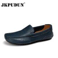 JKPUDUN Men Shoes Luxury Brand Genuine Leather Casual Driving Shoes Men Loafers Moccasins Slip on Italian Shoes for Men Big Size