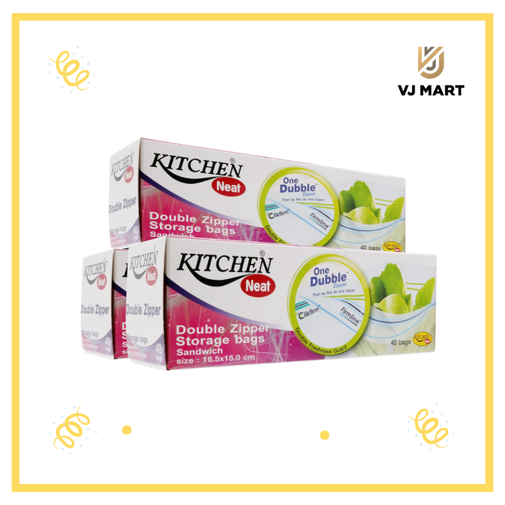 Kitchen Neat ถุงซิปถนอมอาหาร แบบซิปคู่ ขนาด 16.5 x 15 บรรจุ 40 ใบ ตราคิทเช่นนีท