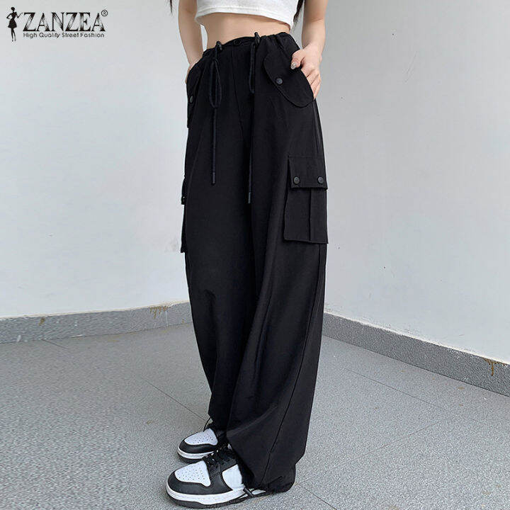 สินค้ามาใหม่-จัดส่งฟรี-fancystyle-zanzea-เอวยืดหยุ่นสายรูดสไตล์เกาหลีของผู้หญิงกางเกงหลวมกางเกงขายาวสีทึบแฟชั่น-10