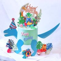 Soft Glue Cartoon Dinosaur Cake Toppers Happy Jungle Safari Birthday Cake Decor Dinosaur Theme Party Cake Decor Kids Boys