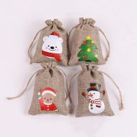 50pcslot Christmas Drawstring Bags Linen Burlap Christmas Gifts Candy Bag for Christmas packaging Wrapper Party Favor Supplies