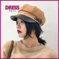 PETI DRESS ทรงแปดเหลี่ยม หมวกเด็กขายหนังสือพิมพ์ ผ้าขนสัตว์ผ้าขนสัตว์ผ้า ขอบหนังแท้ หมวกเบเร่ต์หัวแหลม การขับรถ เรโทร หมวกทัวร์จิตรกร ผู้หญิงผู้หญิงผู้หญิง