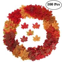 100 Pcs Artificial Maple Leaves Simulation Decorative Silk Maple Leaves Fake Fall Leaves For Home Wedding Party Decor Artificial Flowers  Plants