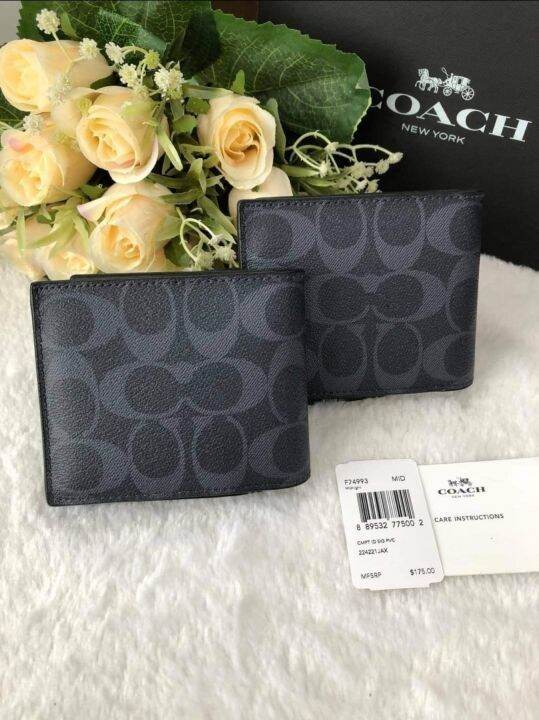 Coach Men’s Slim Wallet F74993 Compact ID BillFold Wallet in Midnight Signature Coated Canvas