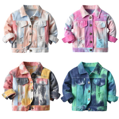 Children Denim Jackets Spring Autumn Kids Outwear Boys Girls Fashion Tie Dye Coats Baby Jeans Jacket Casual Long Sleeve Clothing