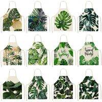 Tropical Plants Pattern Kitchen Aprons For Women Home Cooking Cotton Linen Sleeveless Apron 65x53cm Baking Accessories Bibs Aprons