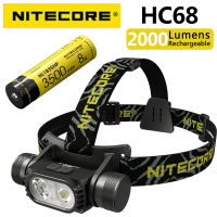 NITECORE HC68 2000 Lumen Electronic Focusing Pan ไฟหน้าแบบแหล่งกำเนิดแสงคู่รวมถึงแบตเตอรี่ NL1835HP