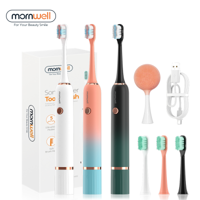 Mornwell T33 Gradient Color Sonic Electric Toothbrush Clean Teeth Efficiently remove dental bacteria and Precision and Quiet(with 2 original brush heads,1 Facial Wash Brush) xnj