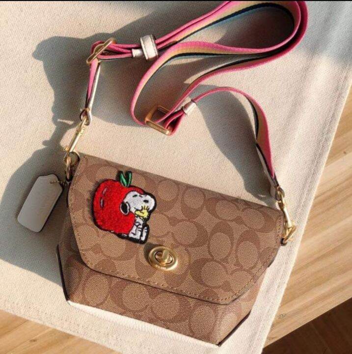 Coach C4114 Coach x Peanuts Karlee Crossbody Bag in Khaki Signature