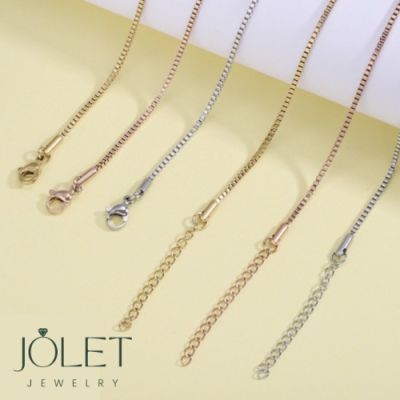 jolet สร้อยคอ ลายโซ่เหลี่ยม หนา2mm ปรับระดับ สร้อยคอสีเงิน สร้อยสีพิ้งโกล สร้อยคอสีทอง สร้อยคอสแตนเลสแท้ สร้อยคอไม่ลอ