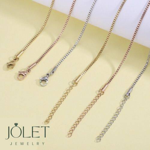 jolet-สร้อยคอ-ลายโซ่เหลี่ยม-หนา2mm-ปรับระดับ-สร้อยคอสีเงิน-สร้อยสีพิ้งโกล-สร้อยคอสีทอง-สร้อยคอสแตนเลสแท้-สร้อยคอไม่ลอ